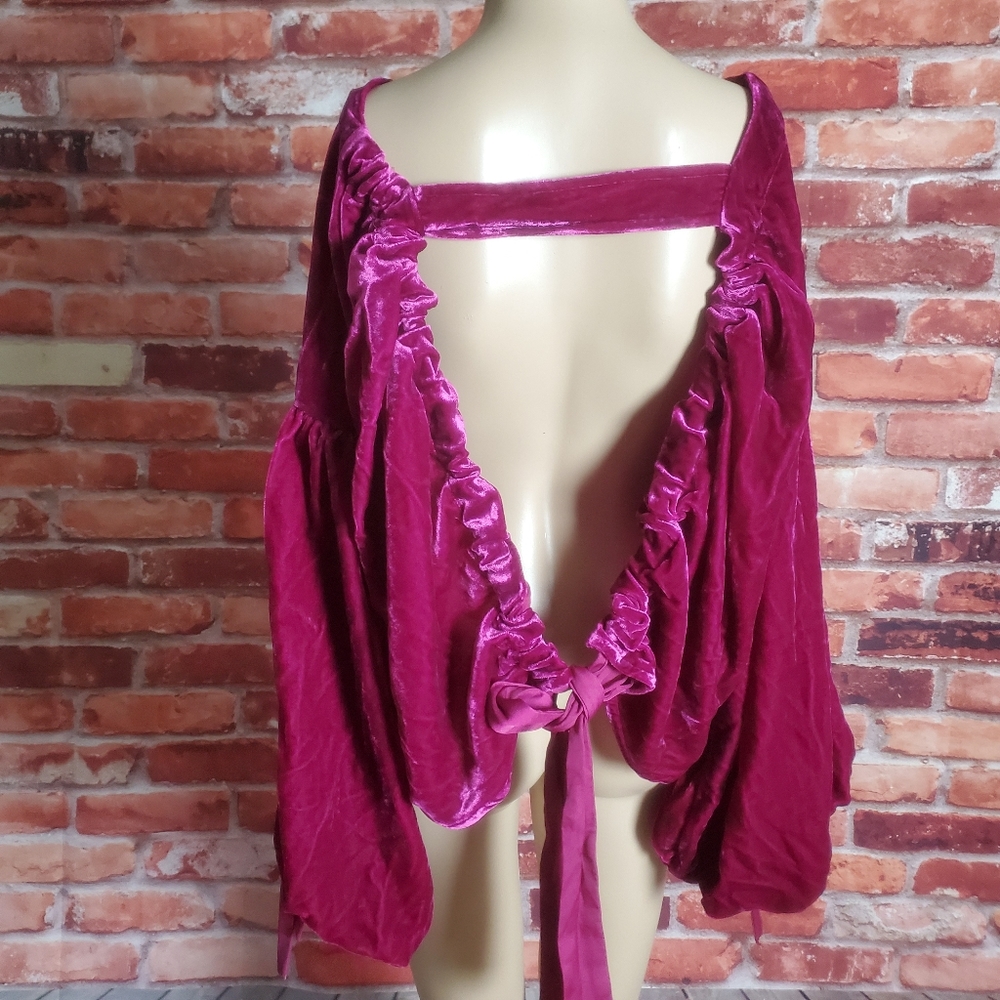 Free People Velvet Open Back Shirt Large - Picture 3 of 3